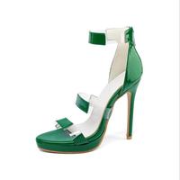 Patchwork Transparent Open Toe Zipper Stiletto High Heel Sandals Q-055 - Thumbnail 4