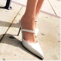 Hollow white pointed rivet stiletto black high heel sandals women 2021 S-252 - Thumbnail 2