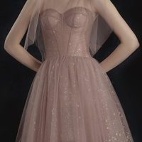 Pink tulle A line short prom dress pink evening dress - Thumbnail 1