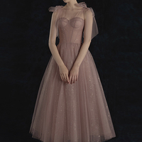 Pink tulle A line short prom dress pink evening dress - Thumbnail 5