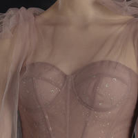 Pink tulle A line short prom dress pink evening dress - Thumbnail 2