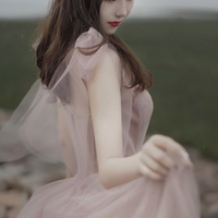 Pink A line prom dress pink tulle evening dress - Thumbnail 4