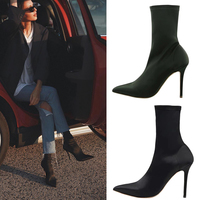 Black socks boots stretch boots women short boots S-254 - Thumbnail 3