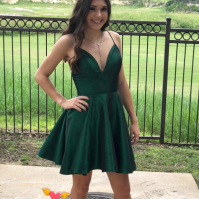 Straps hunter green short homecoming dress,912