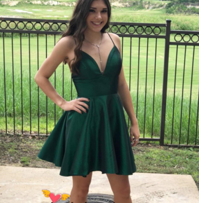 Straps Hunter Green Short Homecoming Dress,912