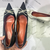 Black high heels women's bow single shoes S-262 - Thumbnail 2