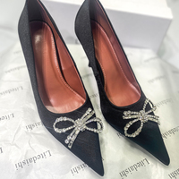 Black high heels women's bow single shoes S-262 - Thumbnail 1