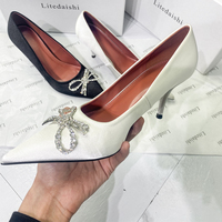 Black high heels women's bow single shoes S-262 - Thumbnail 4