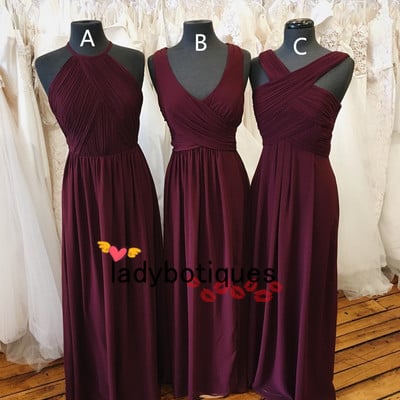 Gorgeous burgundy chiffon long bridesmaid dress,913