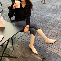 v Pointy head is thin flat thick heel thin boots S-263 - Thumbnail 1