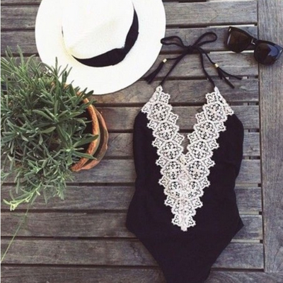 Sexy black siamese triangle bikini swimsuit - Thumbnail 4