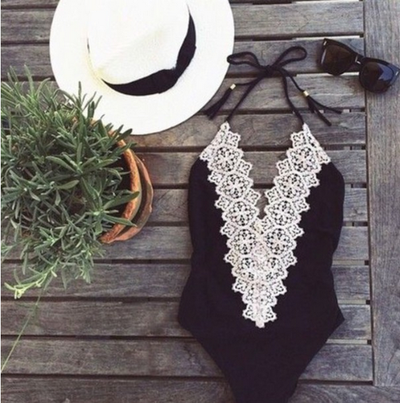 Sexy Black Siamese Triangle Bikini Swimsuit