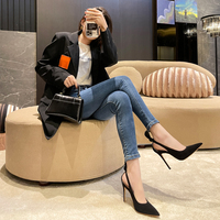 Pointed toe black high heels women stiletto heel S-267 - Thumbnail 1