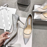 Black high-heeled shoes women stiletto silver lace mesh pumps S-274 - Thumbnail 3