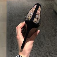 Black high heels women's stiletto 10cm embroidered lace and gauze pumps S-278 - Thumbnail 2