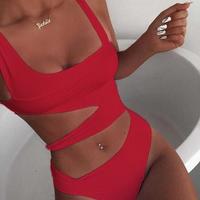 Solid Color Irregular One-Piece Sexy Bikini Swimsuit - Thumbnail 2