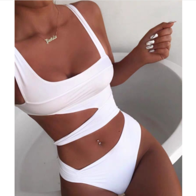 Solid color irregular one-piece sexy bikini swimsuit