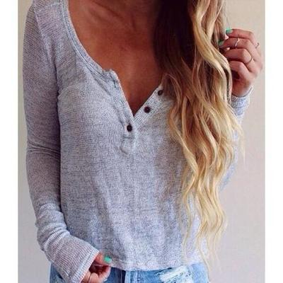V-Neck Fashion Long-Sleeved T-Shirt