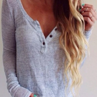 V-Neck Fashion Long-Sleeved T-Shirt - Thumbnail 1