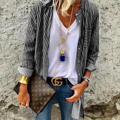 Women's cardigan long sleeve striped shirt