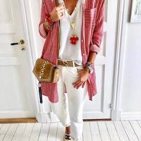 Women'S Cardigan Long Sleeve Striped Shirt - Thumbnail 2