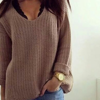 Retro Loose V-Neck Long-Sleeved Sweater - Thumbnail 1