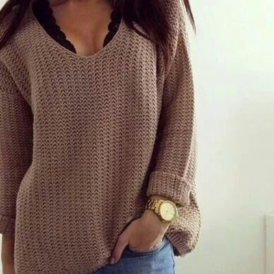 Retro loose v-neck long-sleeved sweater