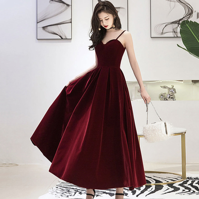 Burgundy velvet short prom dress homecoming dress - Thumbnail 4