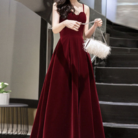 Burgundy velvet short prom dress homecoming dress - Thumbnail 2