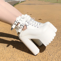 White Super High Heel Platform Waterproof Platform 17CM Women's Boots S-281 - Thumbnail 3