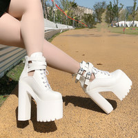 White Super High Heel Platform Waterproof Platform 17CM Women's Boots S-281 - Thumbnail 1
