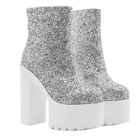 Silver Super High Heel Platform 14CM Women's Boots S-282 - Thumbnail 5