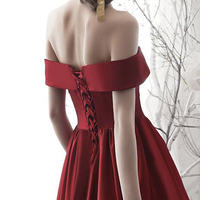 Burgundy satin short prom dress A line evening dress - Thumbnail 3