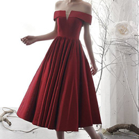 Burgundy satin short prom dress A line evening dress - Thumbnail 5