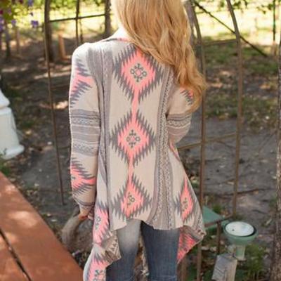 Printed long-sleeved knit cardigan jacket