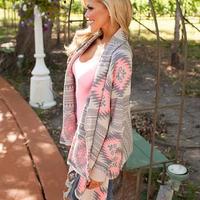 Printed Long-Sleeved Knit Cardigan Jacket - Thumbnail 2