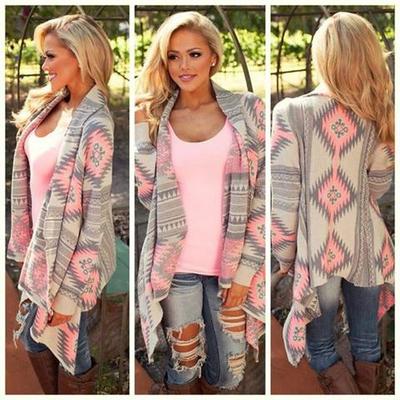 Printed Long-Sleeved Knit Cardigan Jacket