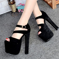 Super high heel thick heel lace sandals women's shoes 16CM S-287 - Thumbnail 2