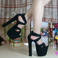 Super high heel thick heel lace sandals women's shoes 16CM S-287 - Thumbnail 3