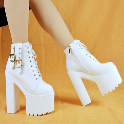 White thick heel super high heel 17CM women's boots S-288