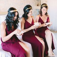 Elegant A-Line V Neck Split Long Summer Long Bridesmaid Dresses - Thumbnail 1
