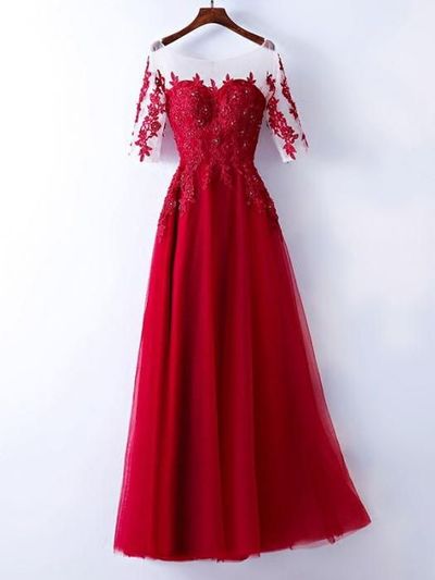 Red Prom Dress with Sleeves,Prom Dresses,Evening Gown, Graduation Party Dresses, Prom Dresses For Teens,914