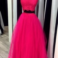 Two Pieces Hot Pink Prom Dress, Prom Dresses,Graduation Party Dresses, Prom Dresses For Teens,916 - Thumbnail 1