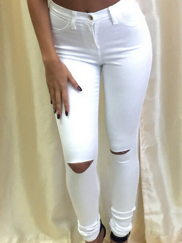 Fashion Hole Exposed Knee Jeans