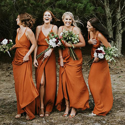 Spaghetti straps bridesmaid dresses,Burnt orange bridesmaid dresses,Beach wedding party bridesmaid dresses,1067