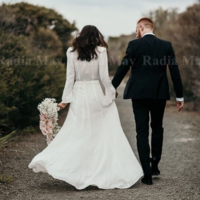 Sexy Plunging V-Neck Boho Wedding Dress Long Sleeves Side Split Ivory Chiffon Grecian Bridal Gowns Vintage Country Bride Dress,923 - Thumbnail 2