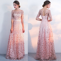 Unique sequin appliques prom dress.Half sleeve a-line prom dress, elegant prom dresses,Blush pink prom dress,925 - Thumbnail 1