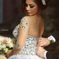 Sweetheart Crystals Ball Gown Wedding Dresses Sheer Long Sleeves Lace-up Princess Chapel Train Wedding Gowns,117 - Thumbnail 2