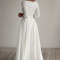 Clean Satin 3/4 Sleeves Bridal Dresses with Pockets,210 - Thumbnail 1