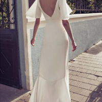 2021 V Neck Sheath Wedding Dresses Front Split Backless Bridal Dress Floor Length Wedding Dresses Custom,211 - Thumbnail 1